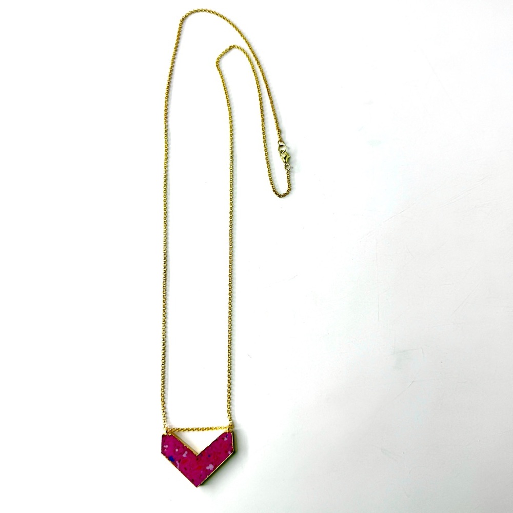 Long Chevron Pink Jasper Pendant Necklace